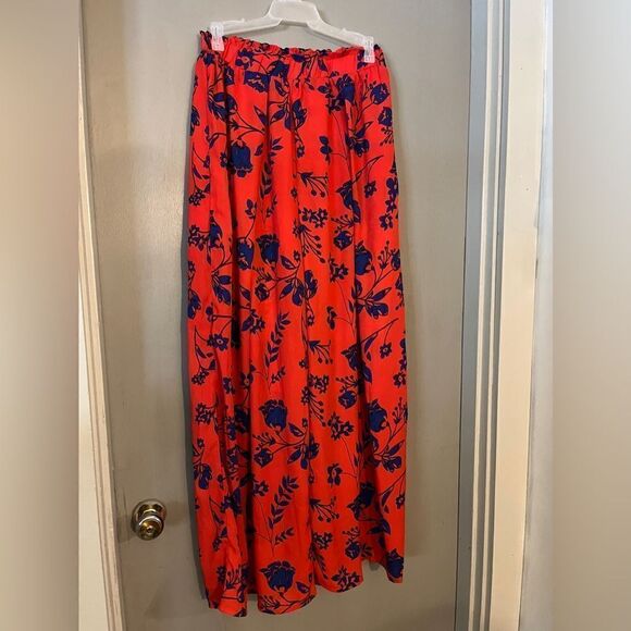 NWOT Shein Palazzo Red/Blue Tropical Flare Pants. Size L - Picture 2 of 7